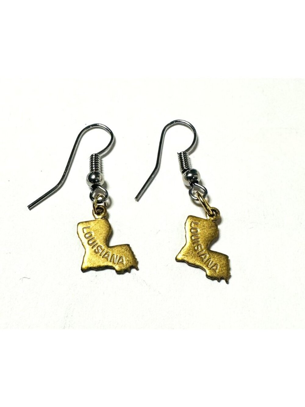 Louisiana State Earrings Drop Dangle Fishhook Gold & Silver Tone Metal Small NEW